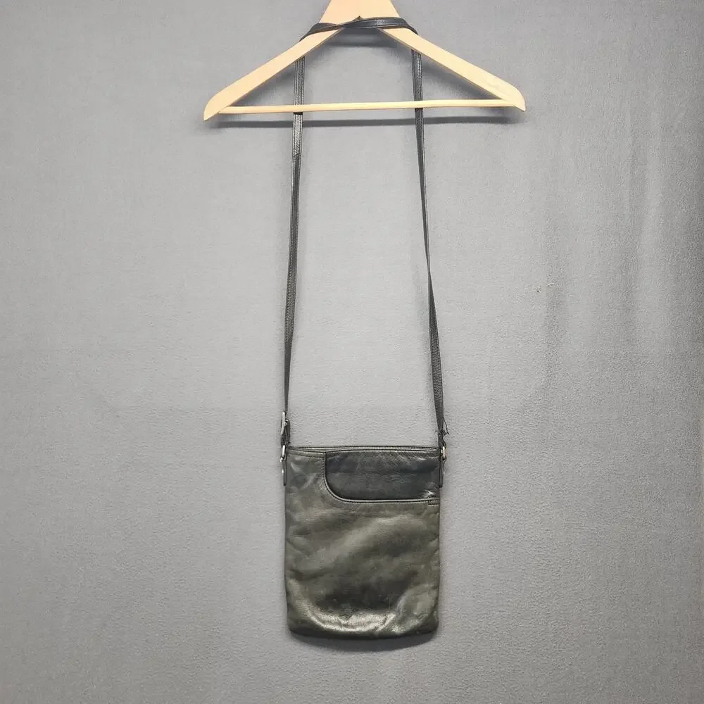 Margot Vintage Purse Black Leather Crossbody Split Pocket CLEAN